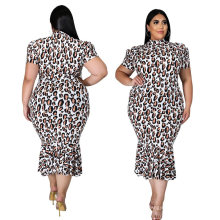 Sexy Women′s Slim Leopard Print Fat Woman Fat Sister Sexy Lady Dress